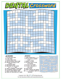 Dental Crossword Activity Sheet for Pediatric Dentists