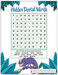 Hidden Dental Words Activity Sheet for Pediatric Dentists