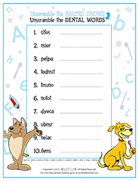 Unscramble the Dental Words Activity Sheet for Pediatric Dentists